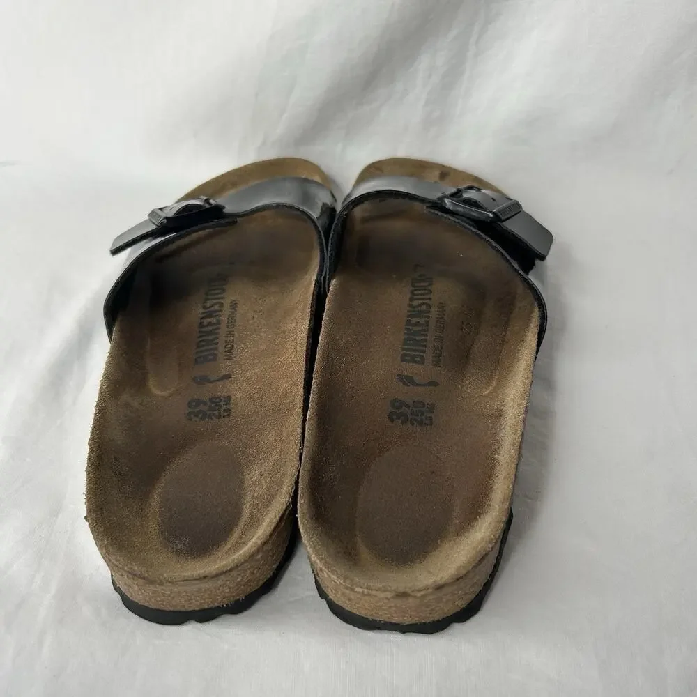 Birkenstock Madrid Sandals Black Patent Leather size 39 US Women’s Size 8